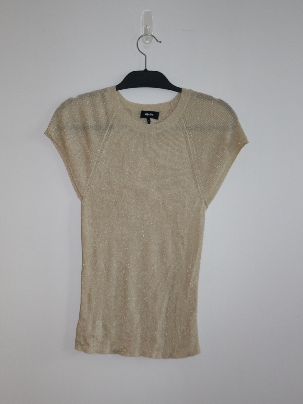 ME+EM Shimmering Cream Short Sleeve Knit Top